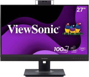 ViewSonic VG2757V-2K Conferencing Monitor, 27" IPS Display, QHD Resolution, 100Hz Refresh Rate, 5ms (GtG) Response Time, Anti-Glare Type, Hard-Coating (3H), Haze 25% Surface, Black