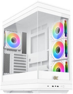 Xigmatec Meta Arctic E-ATX Computer Case, 3x G20A Arctic Reverse & 1x G20A Pre-Installed Fans, 360mm Radiator Support, 7x Expansion Slots, 2 Tempered Glass Panel, Dust Filters, White