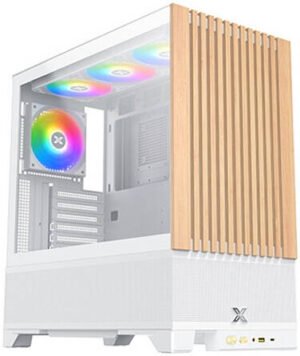 Xigmatek Endorphin WD Arctic E-ATX Computer Case, 4x S20A Arctic Pre-Installed Fans, 360mm Radiator Support, 7 Expansion Slot, Wooden Front Panel, Removable Left Panel, White