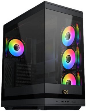 Xigmatek Meta E-ATX Computer Case, 3x G20A Reverse & 1x G20A Pre-Installed Fans, Up to 360mm Radiator Support, 7x Expansion Slots, 2 Tempered Glass Panel, Pre-Installed Dust Filters, Black