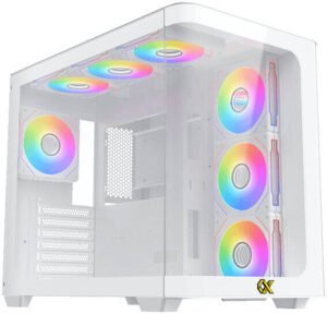 Xigmatek Pano Arctic E-ATX Computer Case, 1x G20A Arctic + 6x G20A Arctic Reverse Pre-Installed Fans, 360mm Radiator Support, 7 Expansion Slots, Curved Tempered Glass Panel, White