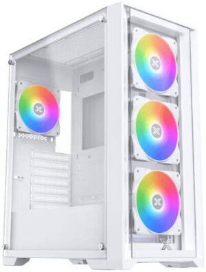 Xigmatek Quantum Arctic E-ATX Computer Case, 4x Z20A Arctic Pre-Installed Fans, 360mm Radiator Support, 7 Expansion Slots, 2 Tempered Glass Panel, White