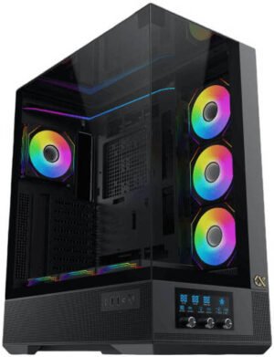 Xigmatek Vision Pro E-ATX Computer Case, 1x G24A + 7x G24A Reverse Pre-Installed Fans, 480mm Radiator Support, LCD Display Panel, 9x Expansion Slot, 3x Tempered Glass Panel, Black