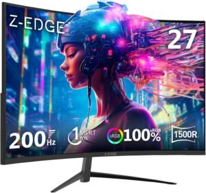 Z-EDGE UG27 Curved Gaming Monitor, 27" VA Display, FHD Resolution, 200Hz Refresh Rate, 1ms (MPRT) Response Time, AMD FreeSync Technology, 1500R Curvature, Black