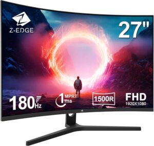 Z-EDGE UG27F Curved Gaming Monitor, 27" VA Display, FHD Resolution, 180Hz Refresh Rate, 1ms (MPRT) Response Time, 1500R Curvature, Black