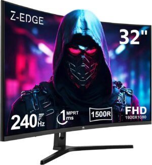 Z-EDGE UG32P Curved Gaming Monitor, 32" VA Display, FHD Resolution, 240Hz Refresh Rate, 1ms (MPRT) Response Time, 1500R Curvature, AMD FreeSync Premium Technology, Black