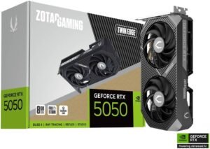 ZOTAC GAMING GeForce RTX 5050 Twin Edge 8GB Graphics Card, GDDR6 128-Bit Memory, 2572 MHz Engine Clock, 20 Gbps Memory Clock, 2560 CUDA Cores, PCI Express 5.0 x8
