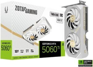 ZOTAC GAMING GeForce RTX 5060 Ti Twin Edge OC Graphics Card, 16GB GDDR7 128-Bit Memory, 2602 MHz Engine Clock, 28 Gbps Memory Clock, 4608 CUDA Cores, PCI Express 5.0 x8, White