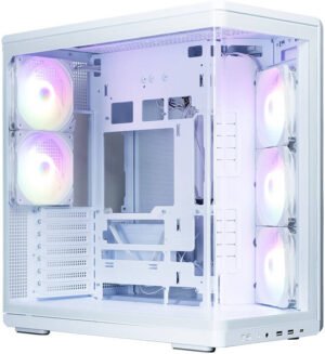 Zalman P60 ATX Mid-Tower Computer Case, 5x 120mm Pre-Installed Fans, Up to 360mm Radiators & 11x 120mm Fan Support, Steel, Plastic, Tempered Glass, White