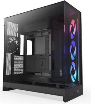 NZXT H9 Flow RGB, Dual-Chamber ATX Mid-Tower Case High-Airflow Design with Panoramic Tempered Glass, Supports Dual 360mm Radiators, Up to 10 Fans, Up To E-ATX Compatibility, Black