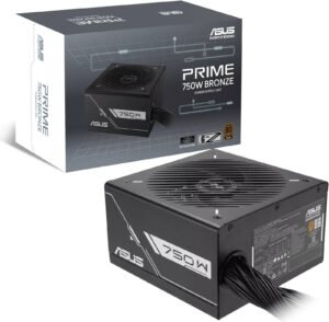 ASUS Prime 750W Non-Modular Power Supply, 80 PLUS Bronze, ATX12V Form Factor, Dual Ball Fan Bearings, 135mm Fan Design, Etched Cables, Black
