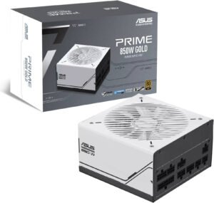 ASUS Prime AP-850G Fully Modular ATX Power Supply, 850W Power, 80 Plus Gold Efficiency, Active PFC, ATX 3.0 Compatible, Dual-Ball Fan Bearings, White