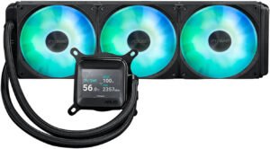 ASUS Prime LC 360 aRGB LCD CPU Liquid Cooler, 2.3" LCD Display, 360mm Radiator, 3x PRIME LC 36025 Integrated Fan, 2500 RPM Fan Speed, 77.22 CFM Fan Airflow, Black