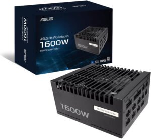 ASUS Pro WS Power Supply, 1600W Power, 80 PLUS Platinum Efficiency, ATX 3.1 Compatible, Dual-Ball Fan Bearings, Gold-Plated High-Performance Copper Pins, Black