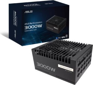ASUS Pro WS Power Supply, 3000W Power, 80 PLUS Platinum Efficiency, ATX 3.1 Compatible, Dual-Ball Fan Bearings, Gold-Plated High-Performance Copper Pins, Black