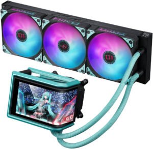 ASUS ROG RYUO IV 360 ARGB Hatsune Miku Edition Liquid CPU Cooler, 6.67" AMOLED Display, 360mm Radiator, 3x 120mm MF-12C aRGB Fans, 2650 RPM Speed, 71.44 CFM Fan Airflow