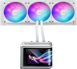 ASUS ROG Ryuo IV SLC 360 ARGB Liquid CPU Cooler, 6.67" AMOLED Display, 360mm Radiator, 3x 120mm MF-12C aRGB Fans, 2650 RPM Speed, 71.44 CFM Fan Airflow, White