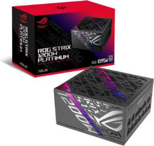 ASUS ROG Strix 1200W Fully Modular Power Supply, 80 PLUS Platinum Efficiency, Active PFC, GaN MOSFET, ATX 3.1 Compatible, Cybernetic Lambda A+, Dual Ball Fan bearings, Black