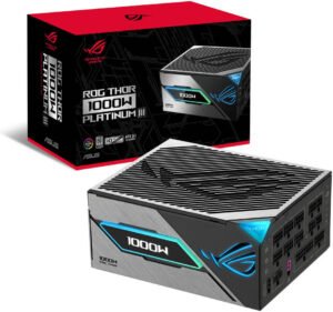 ASUS ROG Thor 1000W Platinum III Fully Modular Power Supply, 1000W Power, 80 Plus Platinum Efficiency, Dual-ball-fan bearings, ARGB Aura Sync, Active PFC, ATX 3.1, Black