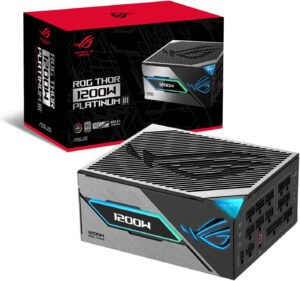 ASUS ROG Thor 1200W Platinum III Fully Modular Power Supply, 80 PLUS Platinum Efficiency, Active PFC, ATX 3.1 Standard, Cybenetics Lambda A++ Certification