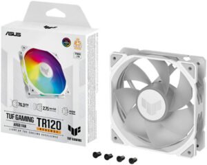 ASUS TUF Gaming TR120 ARGB Reverse Blade Fan. 120mm Fans, Up to 2000 rpm Fan Speed, 76.3 CFM Airflow, Aura Sync Compatiblity, PWM Control, Single Pack, White