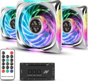 Abkon Core CC120 3 IN1 RGB fans 3pin 5V ARGB motherboard SYNC / 4Pin PWM interface remote control, adjustable fan speed and color, hydraulic bearing with fan control hub (3 pcs)