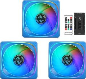 Abkon Core CY120B ARGB Spectrum Sync (3 in 1) Pack of 3 ARGB 120 mm LED Fans with control Box and Remote Control - Blue