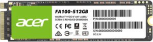 Acer FA100 Internal SSD, 512GB Capacity, M.2 2280 Form Factor, PCIe Gen3 x4, NVMe 1.4 Interface, Up to 3200 MB/s Sequential Read & 2200MB/s Sequential Write