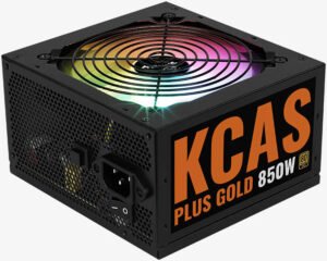 Aero Cookl KCAS PLUS GOLD 850W ARGB Power Supply, 80Plus Gold Certified for up to 92%+ Efficiency, 120mm High-pressure Fan with Speed Control, 105°C Japanese Capacitors & APFC, Black