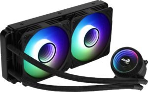 Aero Cool Mirage L240 240mm ARGB LIQUID CPU Cooler, Infinity Mirror RGB Design, 2x 120mm Hydraulic Bearing Fan, Up to 1800 rpm Speed, 72.2 CFM Airflow, 60000 Hrs MTBF, Black
