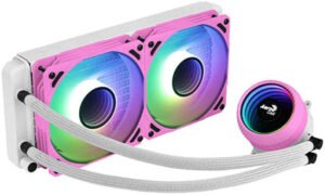 Aero Cool Mirage L240 240mm ARGB LIQUID CPU Cooler, Infinity Mirror RGB Design, 2x 120mm Hydraulic Bearing Fan, Up to 1800 rpm Speed, 72.2 CFM Airflow, 60000 Hrs MTBF, Pink