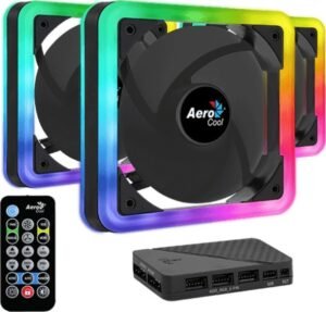 Aerocool Edge 14 Pro LED CPU Cooler, With Control Hub and Controller, Pack of 3 ARGB PWM 140mm Case Fans, 800 RPM, 35.4 CFM Airflow, Black