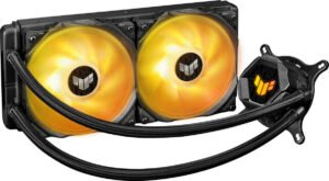 Asus Tuf Gaming LC 240 ARGB Liquid CPU Cooler, Aura Sync Support, 120mm PWM Fan, Sleeved Rubber Tube, 2000 RPM Speed, 67 CFM Airflow, Black