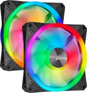 CORSAIR QL Series, iCUE QL140 RGB, 2x140mm RGB LED Fan, Dual Pack with Lighting Node CORE