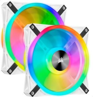 CORSAIR QL Series, iCUE QL140 RGB, 2x140mm RGB LED Fan, Dual Pack with Lighting Node CORE - White