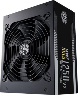 Cooler Master MWE 1250 Gold V2 80 Plus Gold Full Modular Power Supply, 140mm, 2200 RPM, 47-63Hz, Black