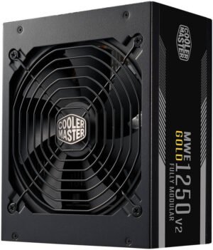 Cooler Master MWE 1250 V2 ATX 3.0 Full Modular Power Supply, 1250W Total Output, 80 Plus Gold Efficiency, Active PFC, Japanese Capacitors, 140mm FDB Silent Fan, Black