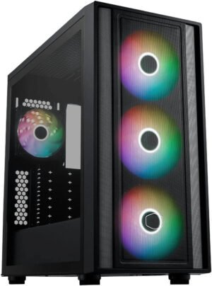Cooler Master MasterBox 600 Mid Tower Computer Case, 3x 140mm aRGB PWM & 1x 120mm aRGB Pre-Installed Fan Support, Up to 420mm Radiator & 7x Max Fan Support, Black
