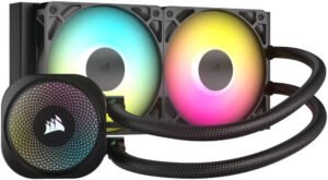 Corsair NAUTILUS 240 RS ARGB Liquid CPU Cooler, 240mm Radiator, 2100 RPM Fan Speed, 72.8 CFM Fan Airflow, Maximum Contact, Daisy-Chained Connections, Black