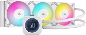 Corsair iCUE H150i ELITE LCD XT Liquid CPU Cooler, 360mm Radiator, 2.1" IPS LCD Display, 120mm AF RGB ELITE Fans, 65.57 CFM Airflow, 2100RPM Speed, Pump Head with RGB LED Ring, White