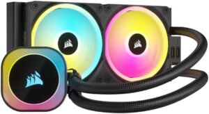 Corsair iCUE LINK H100i 240mm RGB AIO Liquid CPU Cooler, 240mm Radiator with QX120 RGB Fans, Up to 2400 RPM Speed, 63.1 CFM Airflow, Intel 1700 & AMD AM5 Sockets, Black