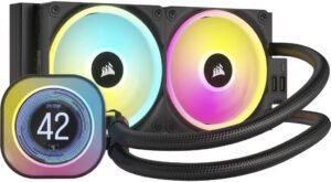 Corsair iCUE LINK H100i LCD Liquid CPU Cooler, 240mm Radiator, 2.1" IPS LCD Screen, 120mm QX120 RGB Fans, 2400 RPM Speed, 63.1 CFM Airflow, Copper Cold Plate, Black