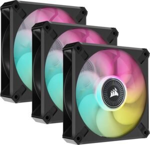 Corsair iCUE ML120 RGB Elite Premium PWM Fan, 120mm Size, Magnetic Levitation Fan, 450-2000 RPM Speed, 10-30.4dBA Sound Level, Black Triple Fan Kit, With iCUE Lighting Node Core, Black