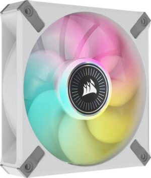 Corsair iCUE ML120 RGB Elite Premium PWM Fan, 120mm Size, Magnetic Levitation Fan, 450-2000 RPM Speed, 10-30.4dBA Sound Level, Single Pack, White
