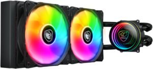 Cougar Poseidon Elite aRGB AIO Liquid Cooler, 240mm Radiator Length, Copper Cold Plate, 2700 RPM Pump Speed, 120mm Fan, 2200 RPM Fan Speed, 62.53 CFM Airflow, Black