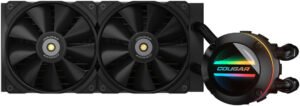 Cougar Poseidon GT240 AIO 240MM Liquid Cooler, With 2*MHP120 ARGB Fans, 82.48CFM Air Flow, ZrO₂ Bearing, 90° Utteright Fins, Infinity Mirror Rotatable Pump Head, LGA 1700 Ready, Black