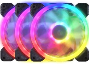 Cougar Vortex VX120 PWM 120MM HDB Cooling ARGB Fan, With 5V-ARGB Header, 600-1500RPM Speed, 3 Pin ARGB Interface, Anti Vibration Damper, ARGB Motherboard Sync, 3 Pack, Black