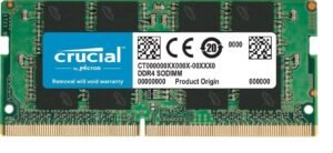 Crucial 16GB DDR4 SODIMM Memory Module, 3200MHz Clock Speed, 22-22-22 Timings, Unbuffered, 1.2V Memory Voltage, 22 CAS Latency