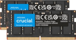 Crucial DDR5 CSODIMM Laptop Memory, 64GB (2x 32 GB) Capacity, 6400 MHz Memory Speed, CL52 CAS Latency, 262-Pin SO-DIMM, Unbuffered DIMM Type, Black
