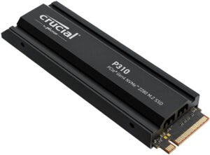 Crucial P310 Internal SSD with Heatsink, 2TB Storage Capacity, M.2 2280 Form Factor, PCIe 4.0 Interface, Up to 7100 MB/s Sequential Read & 6000 MB/s Sequential Write Speed, Black